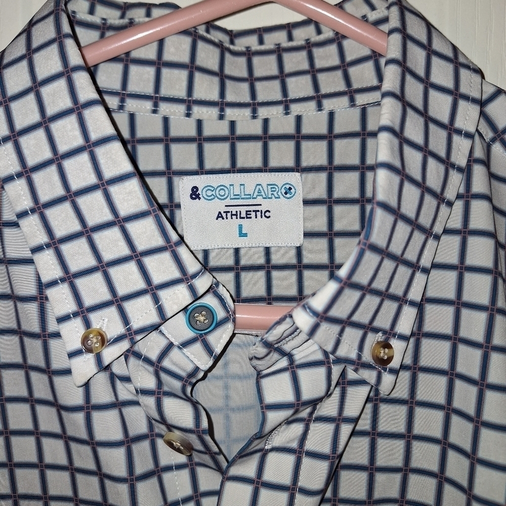 Mens Plaid Dress Shirt Blue and Gray Size Large